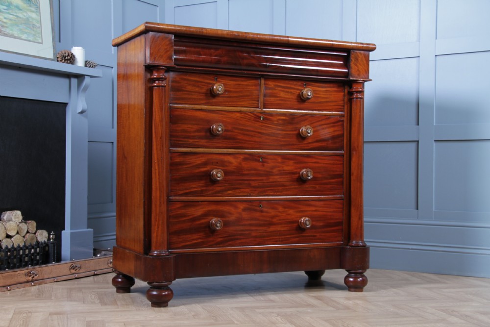 Antique Original Victorian Fiddle Back Mahogany Tall Scottish Chest of 6 Drawers C1870 View XIV