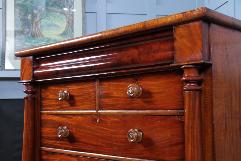 Antique Original Victorian Fiddle Back Mahogany Tall Scottish Chest of 6 Drawers C1870 View XV