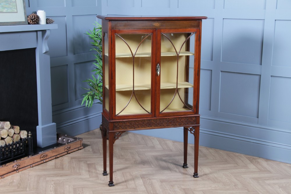 Antique Edwardian Sheraton Revival Mahogany Inlaid Glazed Display China Cabinet C1900