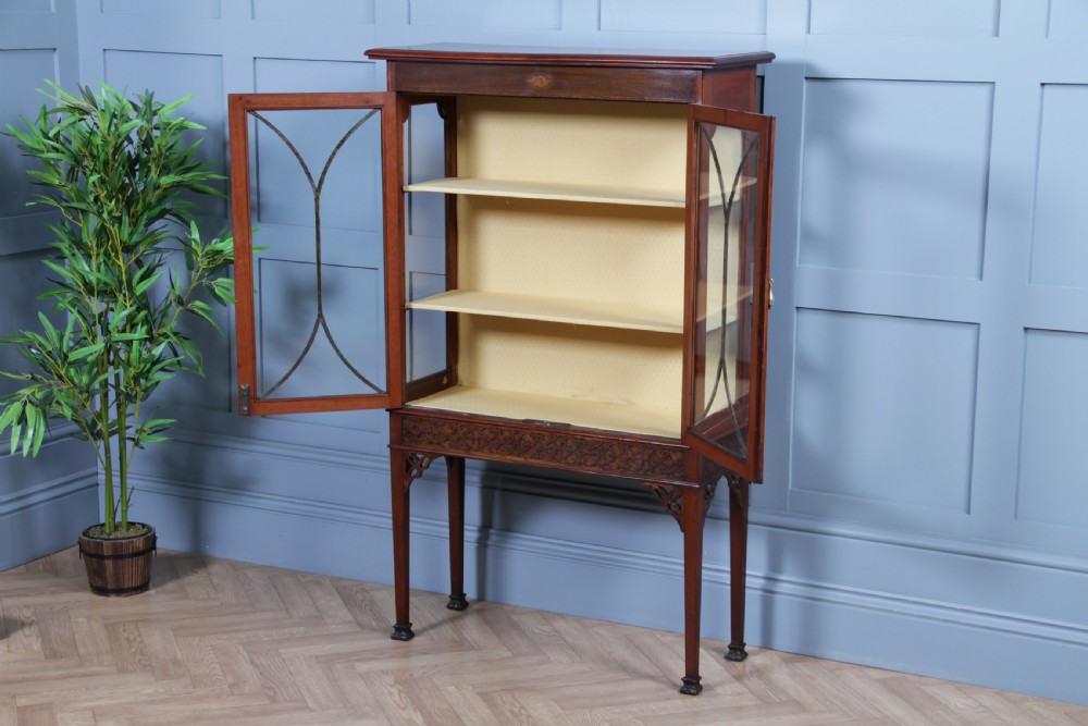 Antique Edwardian Sheraton Revival Mahogany Inlaid Glazed Display China Cabinet C1900 View III