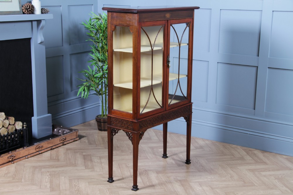 Antique Edwardian Sheraton Revival Mahogany Inlaid Glazed Display China Cabinet C1900 View IV