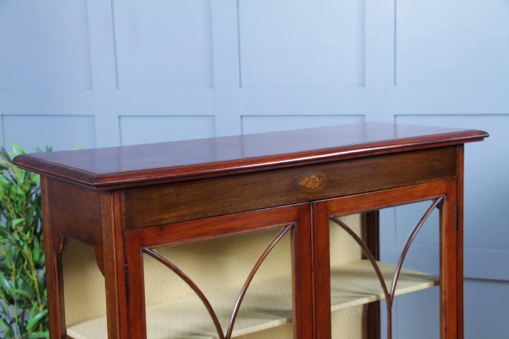 Antique Edwardian Sheraton Revival Mahogany Inlaid Glazed Display China Cabinet C1900 View VII