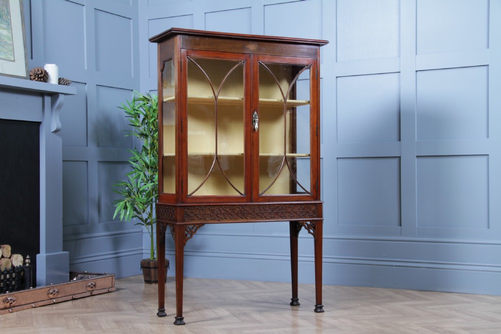 Antique Edwardian Sheraton Revival Mahogany Inlaid Glazed Display China Cabinet C1900 View X