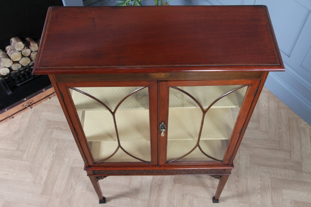 Antique Edwardian Sheraton Revival Mahogany Inlaid Glazed Display China Cabinet C1900 View XIV