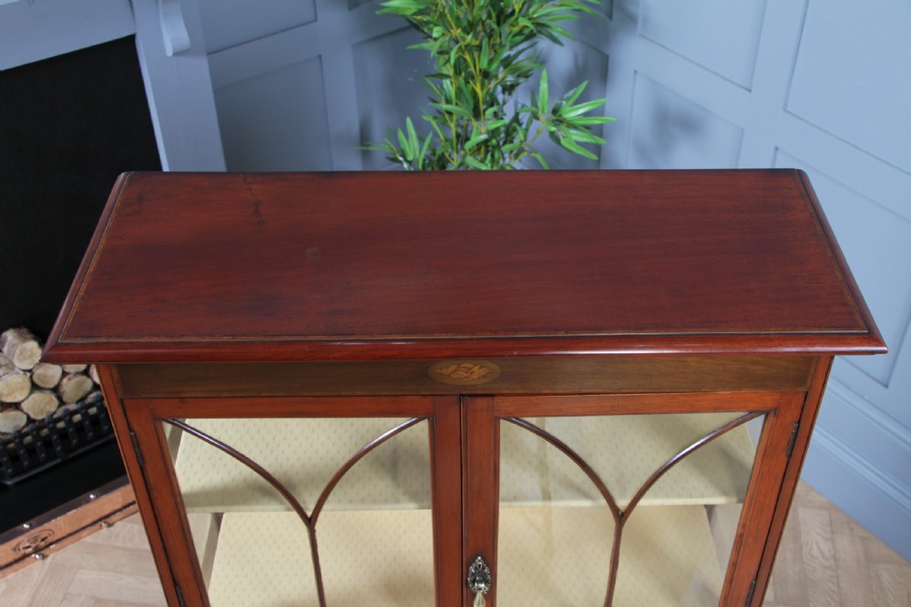 Antique Edwardian Sheraton Revival Mahogany Inlaid Glazed Display China Cabinet C1900 View XIX