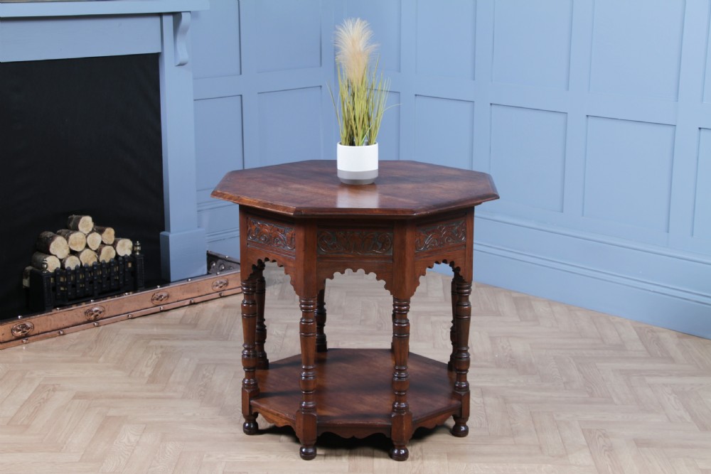 Antique Original Edwardian Carved Walnut Octagonal Entrance Hall Centre Table View II