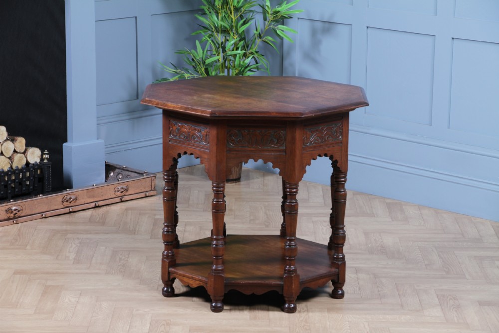 Antique Original Edwardian Carved Walnut Octagonal Entrance Hall Centre Table