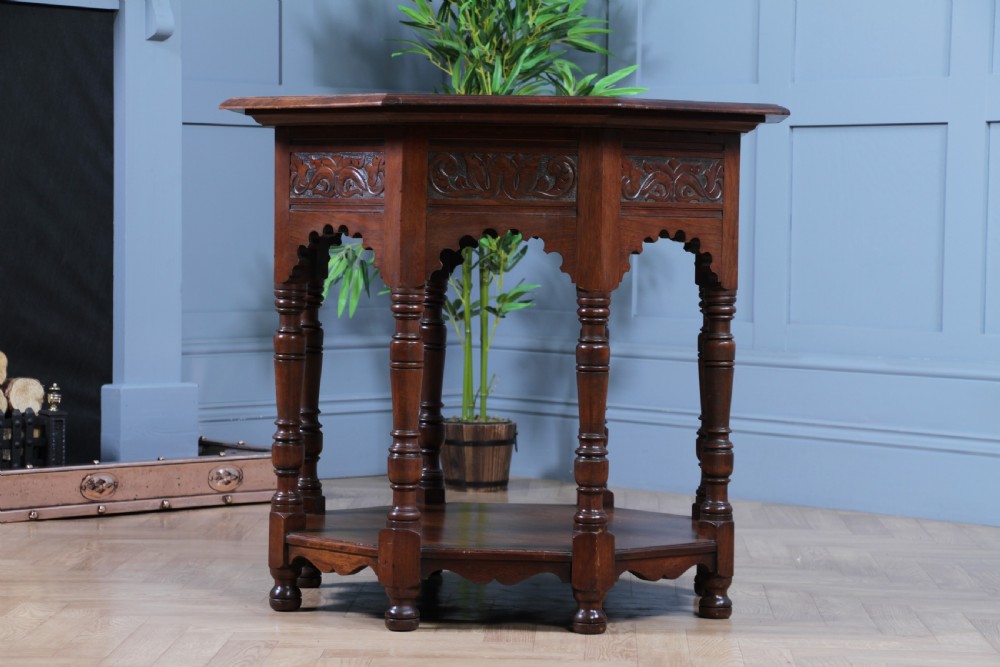 Antique Original Edwardian Carved Walnut Octagonal Entrance Hall Centre Table View V