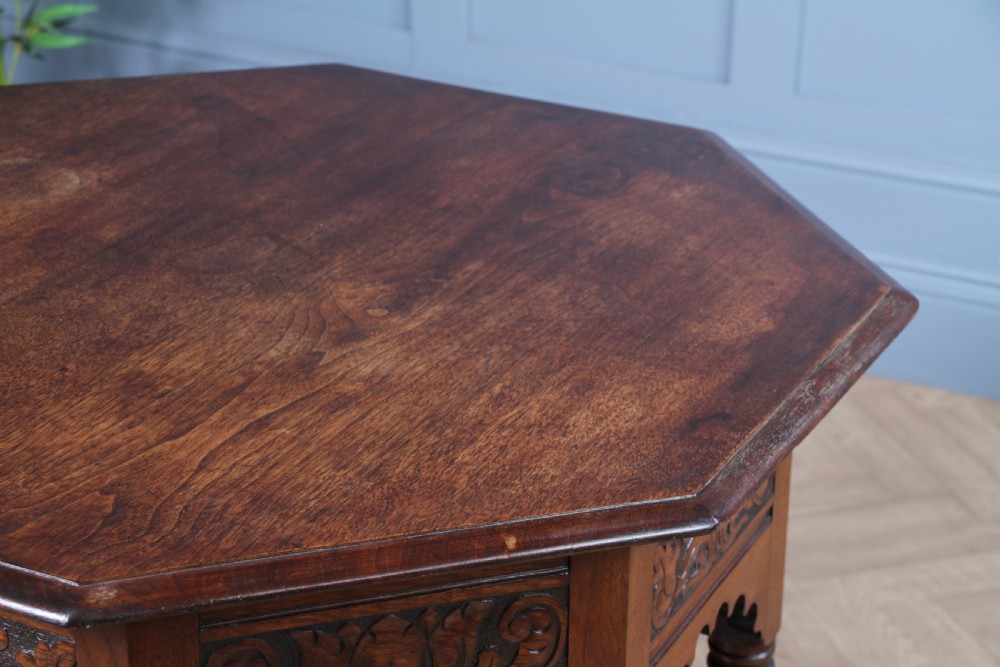 Antique Original Edwardian Carved Walnut Octagonal Entrance Hall Centre Table View VI