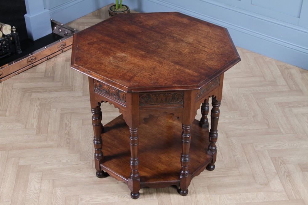 Antique Original Edwardian Carved Walnut Octagonal Entrance Hall Centre Table View VII