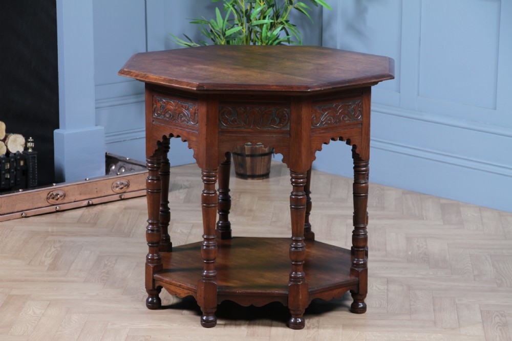 Antique Original Edwardian Carved Walnut Octagonal Entrance Hall Centre Table View VIII
