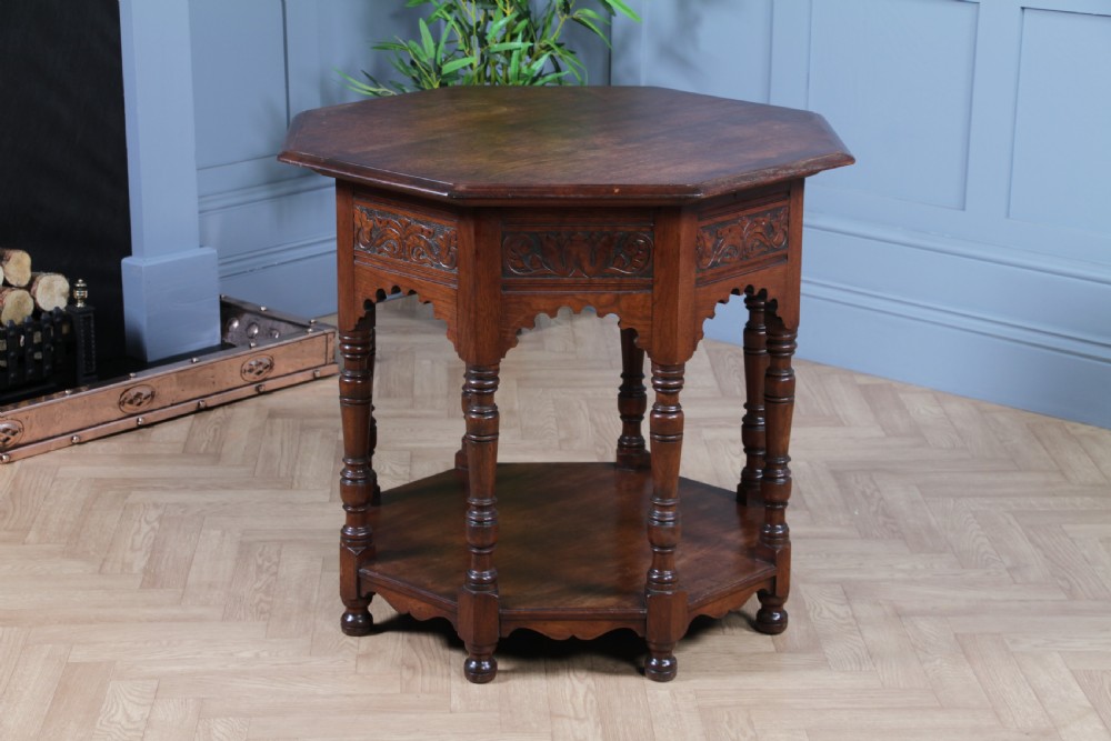 Antique Original Edwardian Carved Walnut Octagonal Entrance Hall Centre Table View IX
