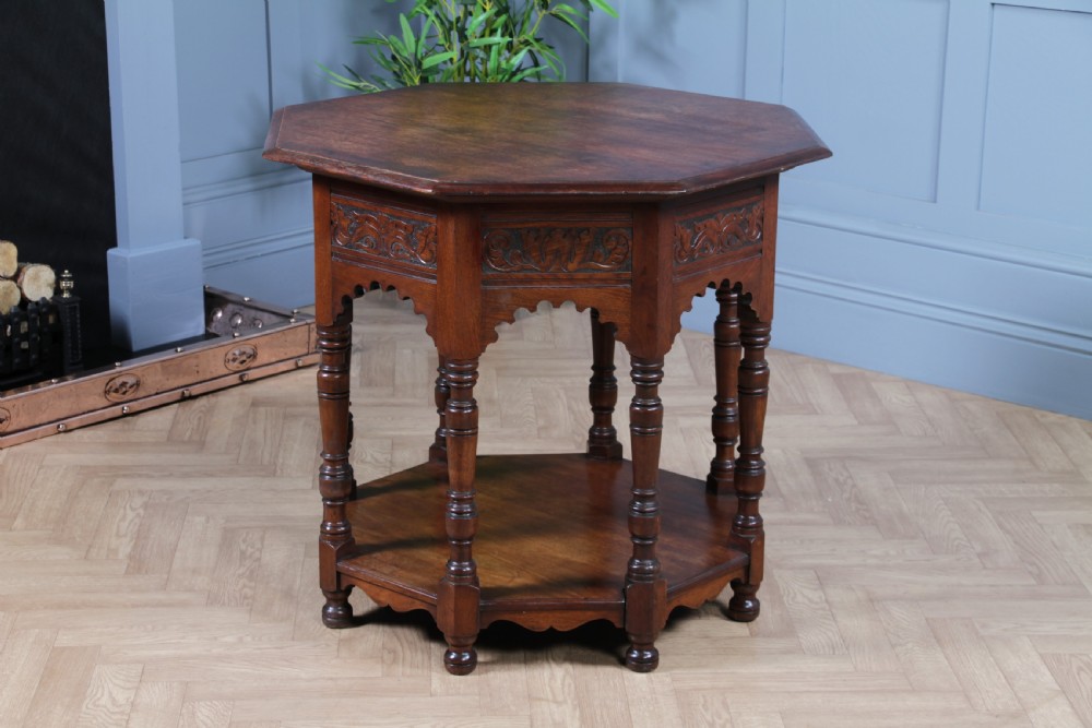 Antique Original Edwardian Carved Walnut Octagonal Entrance Hall Centre Table View X