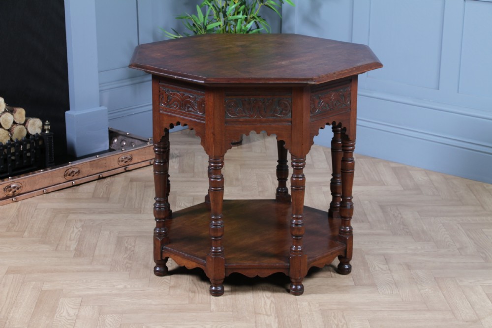 Antique Original Edwardian Carved Walnut Octagonal Entrance Hall Centre Table View XI