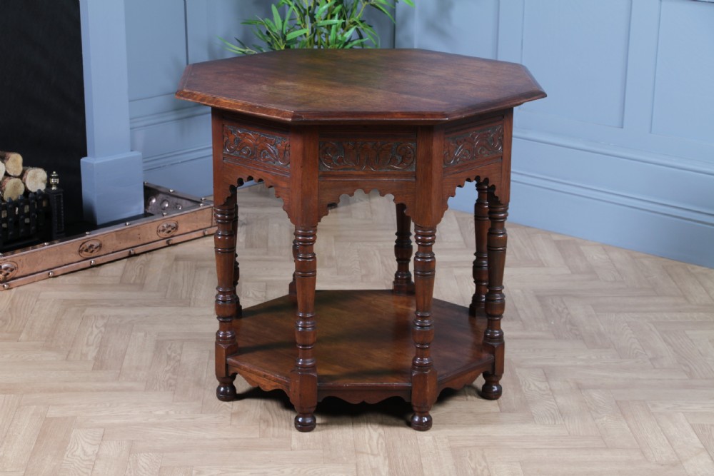 Antique Original Edwardian Carved Walnut Octagonal Entrance Hall Centre Table View XII
