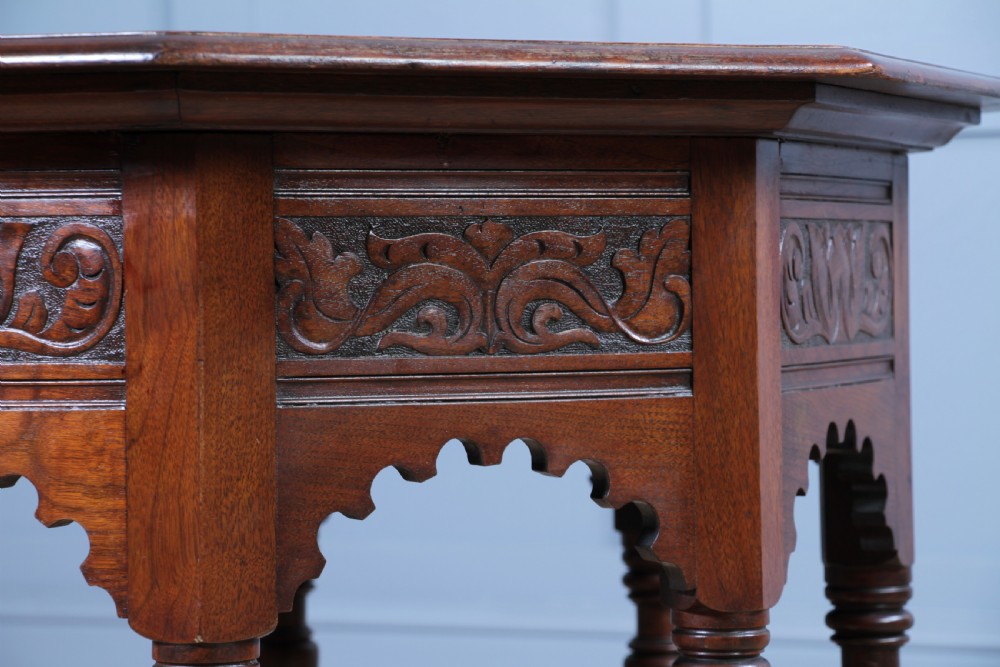 Antique Original Edwardian Carved Walnut Octagonal Entrance Hall Centre Table View XIV