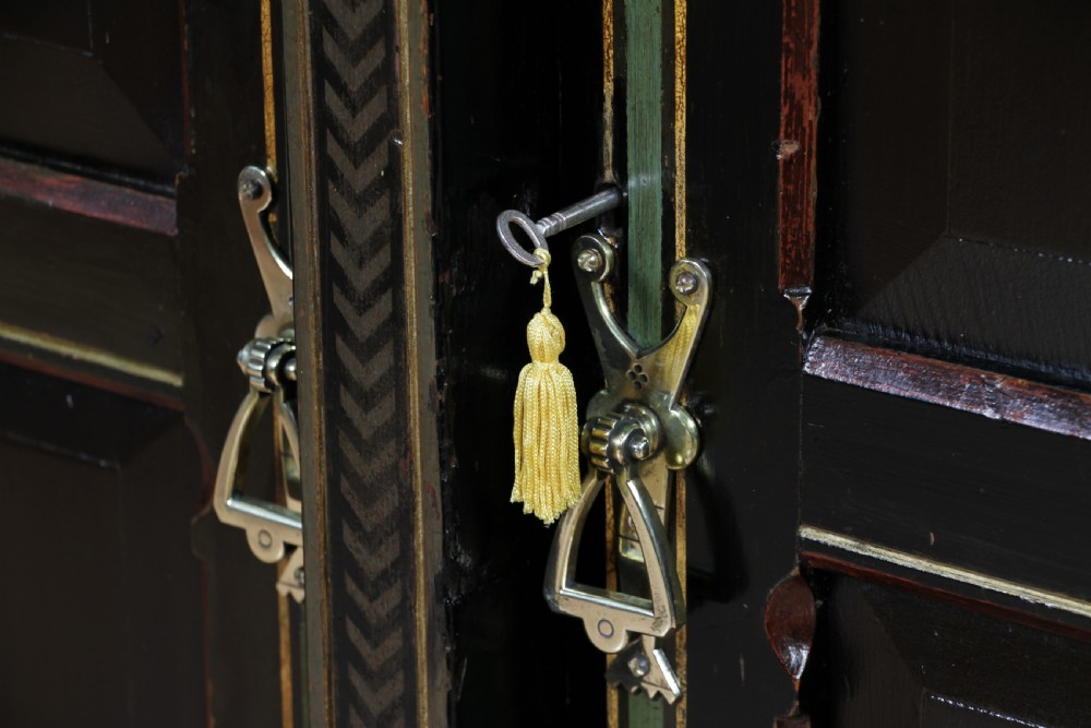 Antique Victorian Aesthetic Movement Walnut Ebonised Gilt & Painted Sideboard Dated 1869 View IV