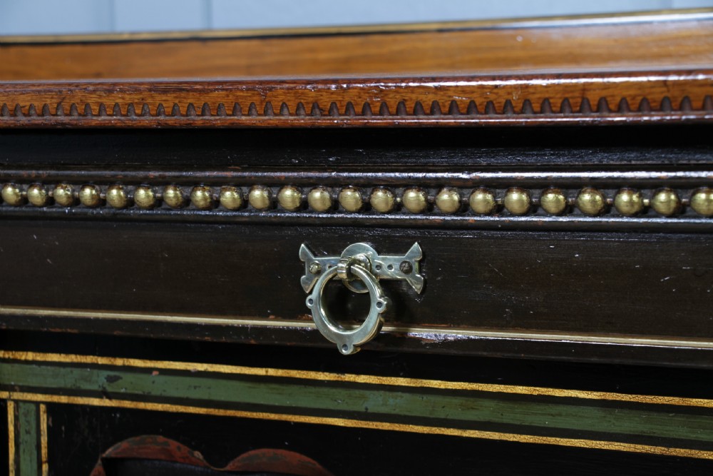 Antique Victorian Aesthetic Movement Walnut Ebonised Gilt & Painted Sideboard Dated 1869 View V