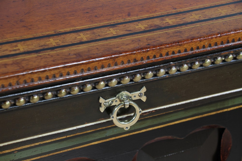 Antique Victorian Aesthetic Movement Walnut Ebonised Gilt & Painted Sideboard Dated 1869 View VI