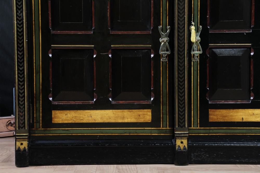 Antique Victorian Aesthetic Movement Walnut Ebonised Gilt & Painted Sideboard Dated 1869 View VII