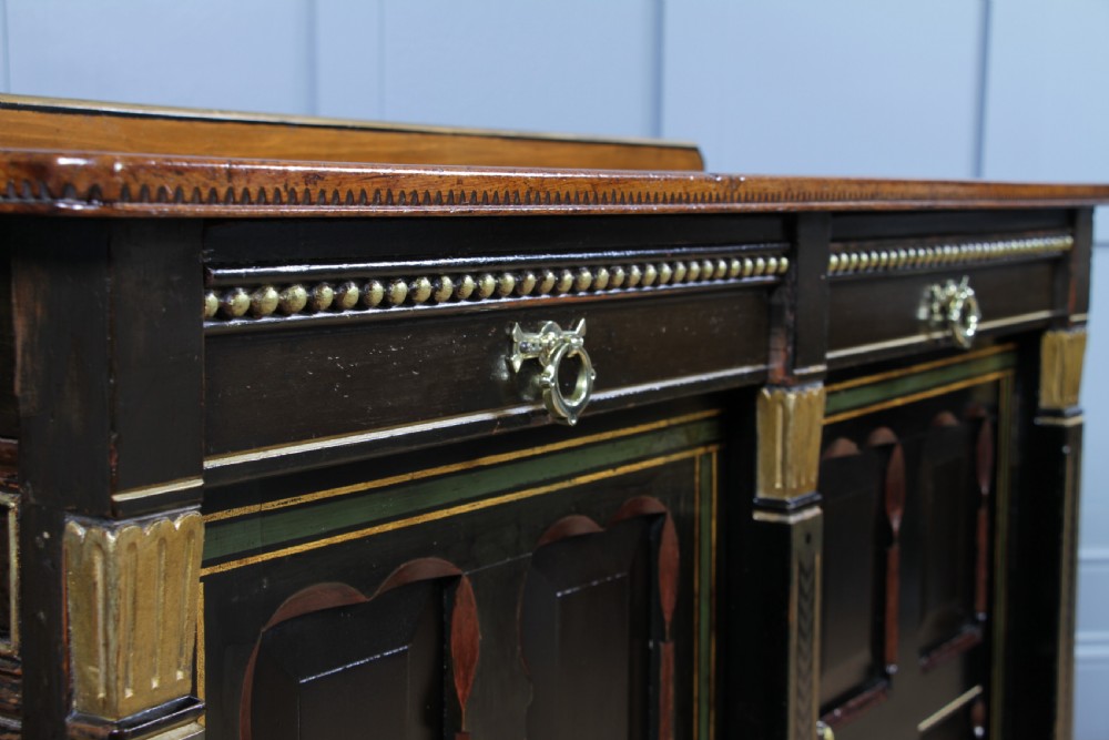 Antique Victorian Aesthetic Movement Walnut Ebonised Gilt & Painted Sideboard Dated 1869 View X