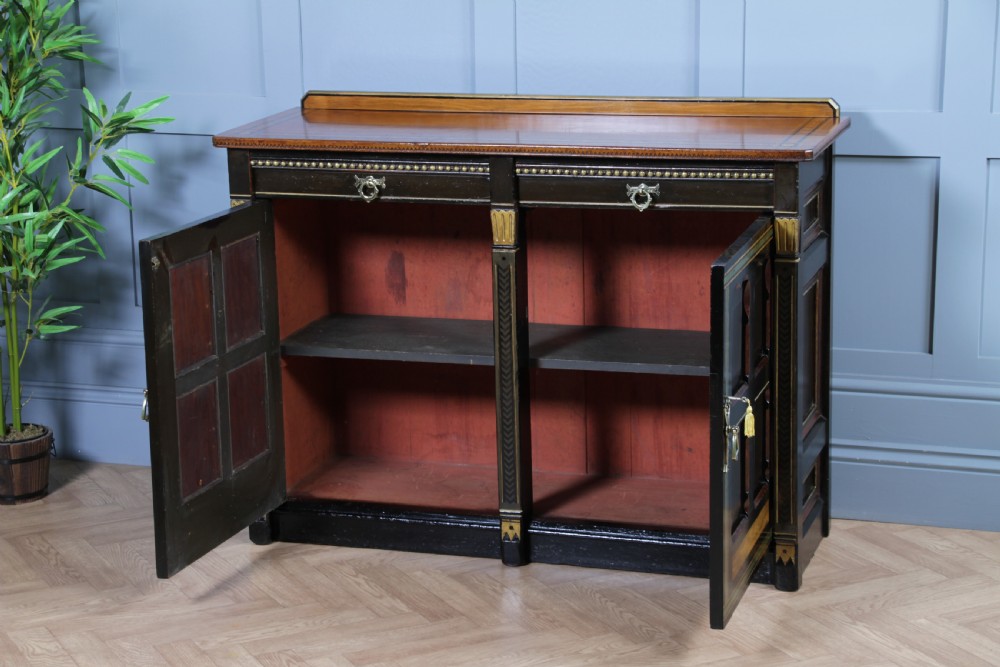Antique Victorian Aesthetic Movement Walnut Ebonised Gilt & Painted Sideboard Dated 1869 View XVI