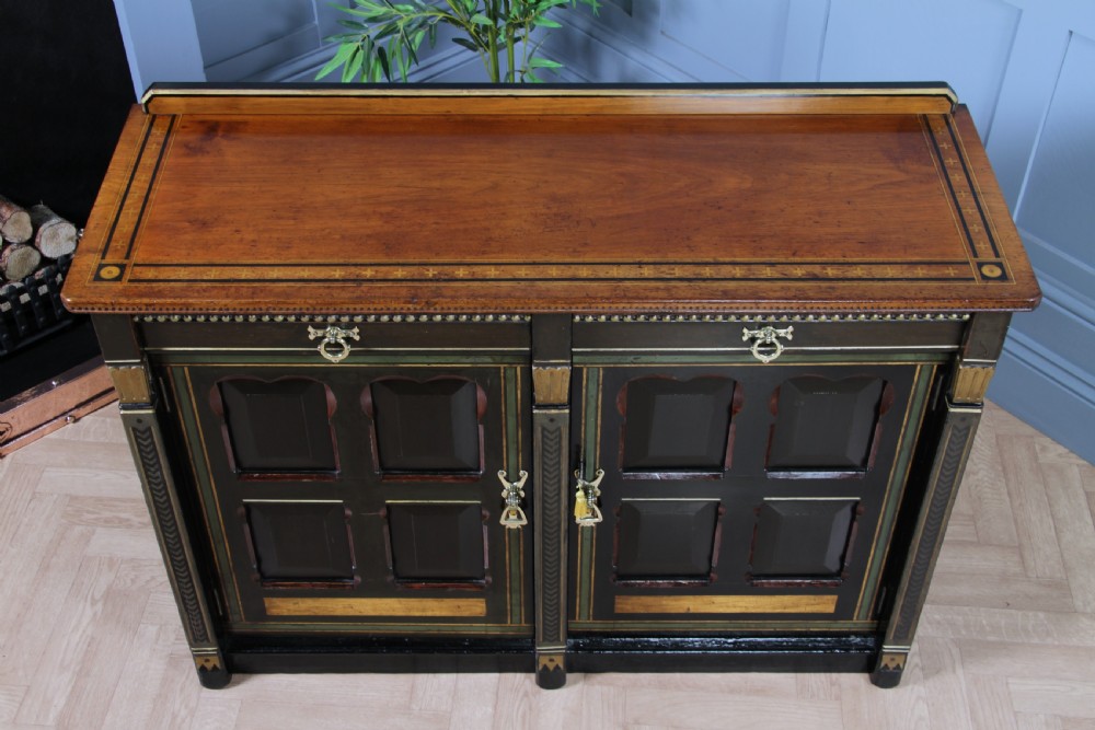 Antique Victorian Aesthetic Movement Walnut Ebonised Gilt & Painted Sideboard Dated 1869 View XVIII