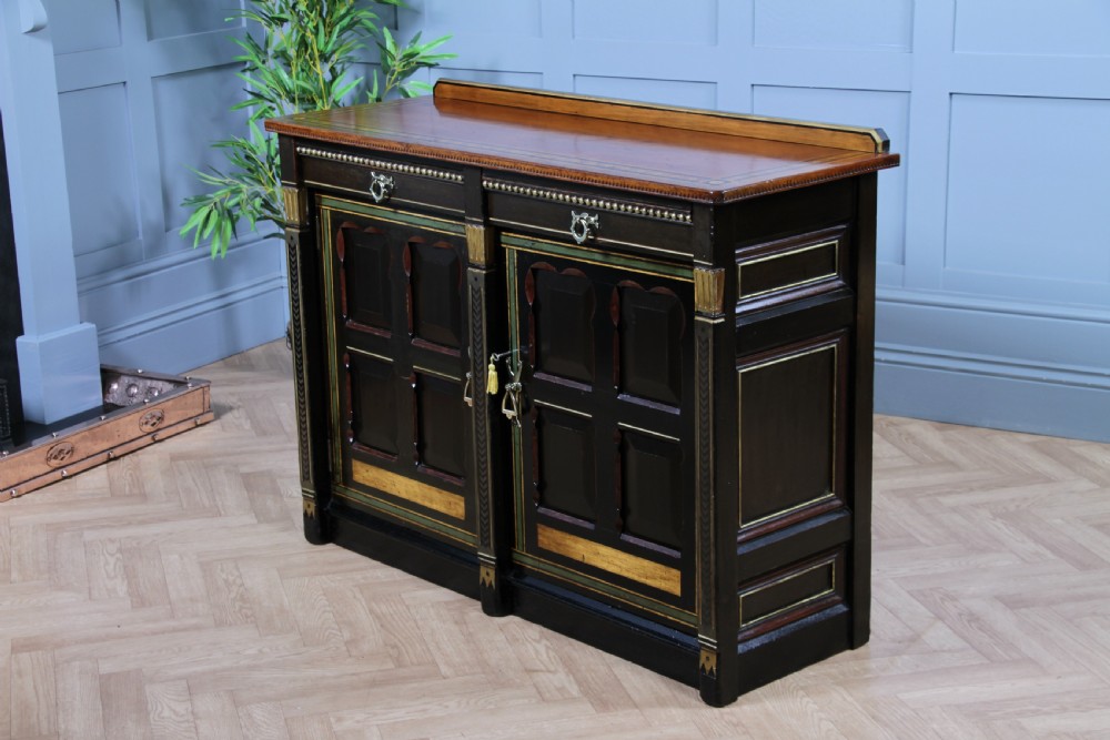 Antique Victorian Aesthetic Movement Walnut Ebonised Gilt & Painted Sideboard Dated 1869 View XX
