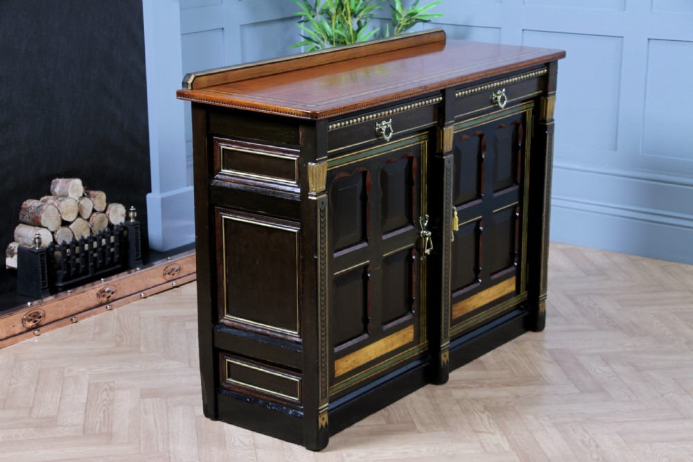 Antique Victorian Aesthetic Movement Walnut Ebonised Gilt & Painted Sideboard Dated 1869 View XXI