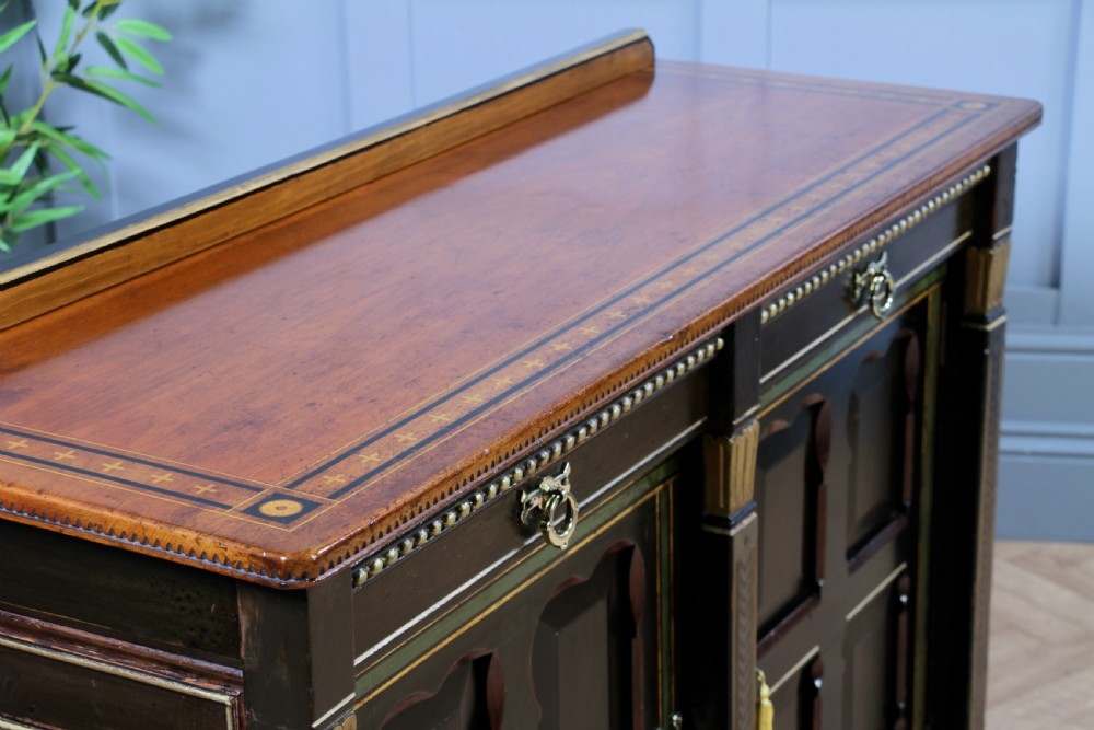 Antique Victorian Aesthetic Movement Walnut Ebonised Gilt & Painted Sideboard Dated 1869 View XXII