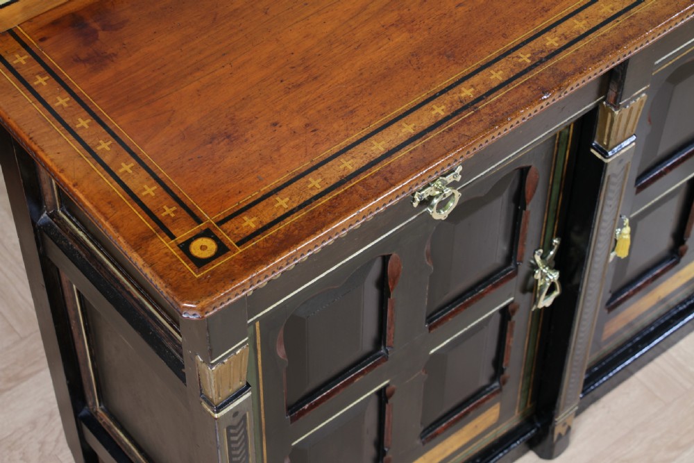 Antique Victorian Aesthetic Movement Walnut Ebonised Gilt & Painted Sideboard Dated 1869 View XXIV