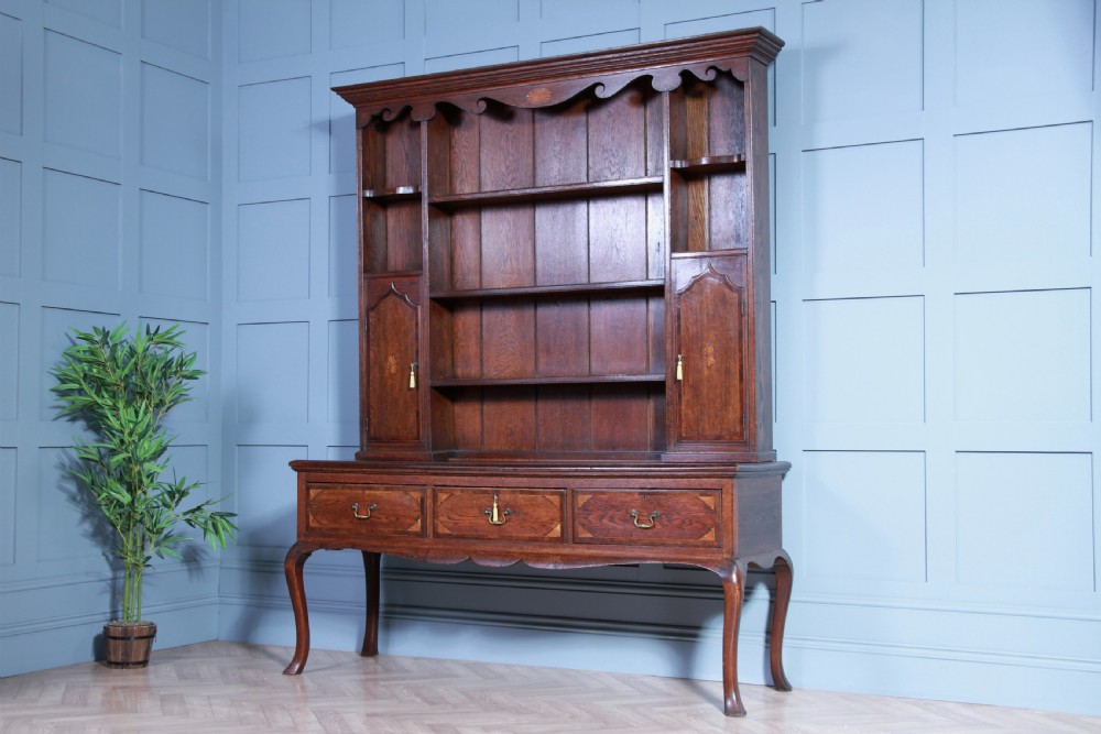 Antique 19th Century Queen Anne Oak Inlaid Country Welsh Dresser