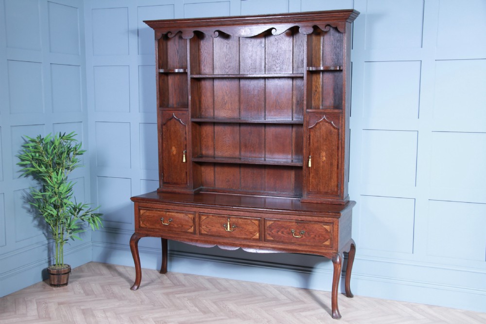 Antique 19th Century Queen Anne Oak Inlaid Country Welsh Dresser View II