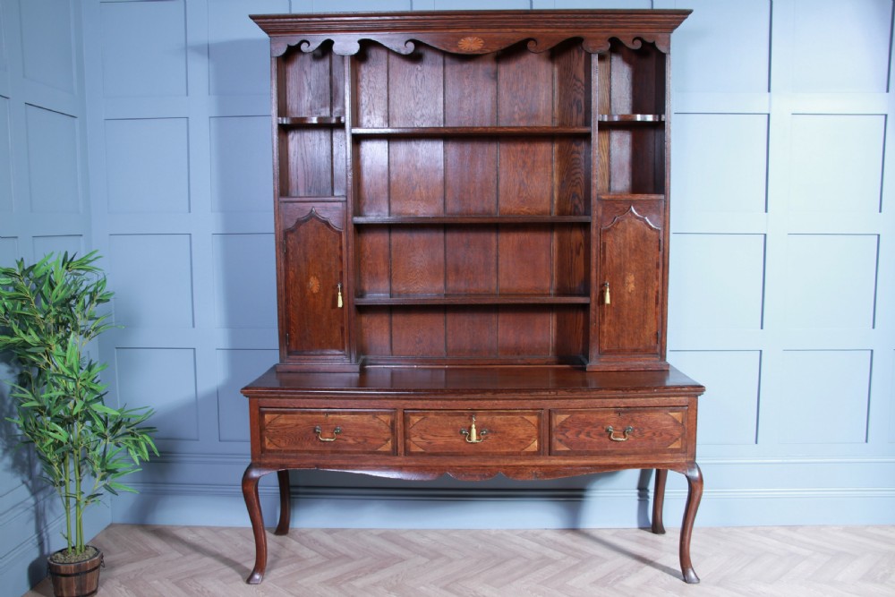 Antique 19th Century Queen Anne Oak Inlaid Country Welsh Dresser View III