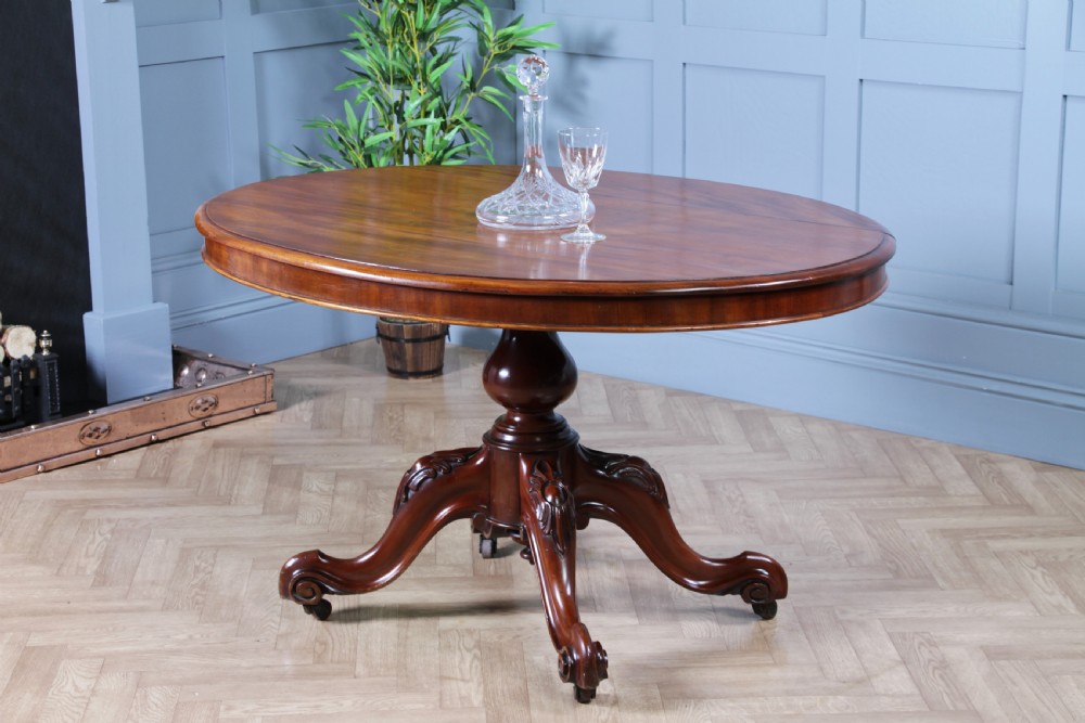 Antique Victorian Solid Mahogany Tilt Top Oval Carved Breakfast Dining Table View II