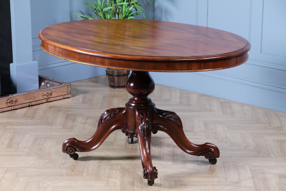Antique Victorian Solid Mahogany Tilt Top Oval Carved Breakfast Dining Table View III
