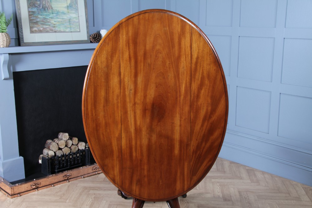 Antique Victorian Solid Mahogany Tilt Top Oval Carved Breakfast Dining Table View V