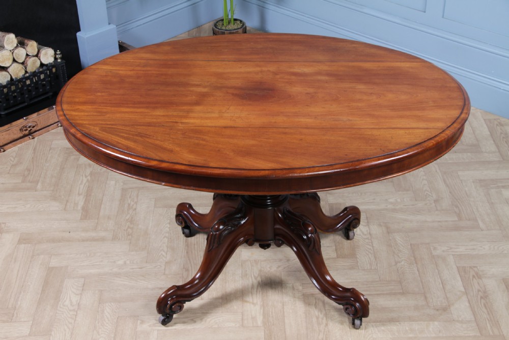 Antique Victorian Solid Mahogany Tilt Top Oval Carved Breakfast Dining Table View XIII