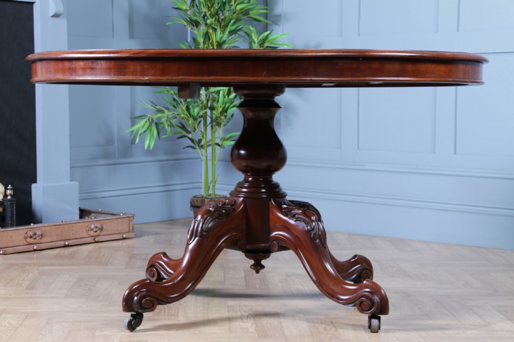 Antique Victorian Solid Mahogany Tilt Top Oval Carved Breakfast Dining Table View XIV