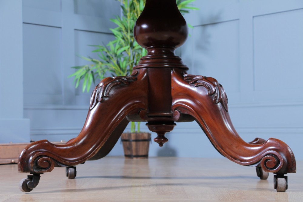 Antique Victorian Solid Mahogany Tilt Top Oval Carved Breakfast Dining Table View XV