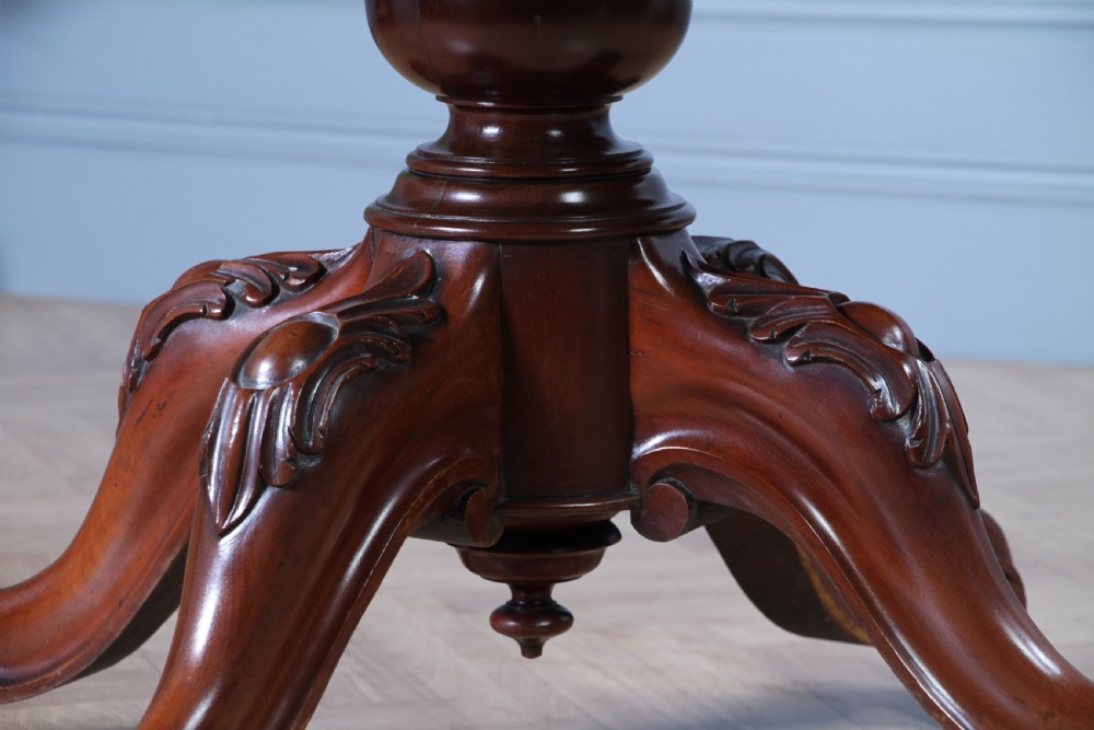 Antique Victorian Solid Mahogany Tilt Top Oval Carved Breakfast Dining Table View XVI