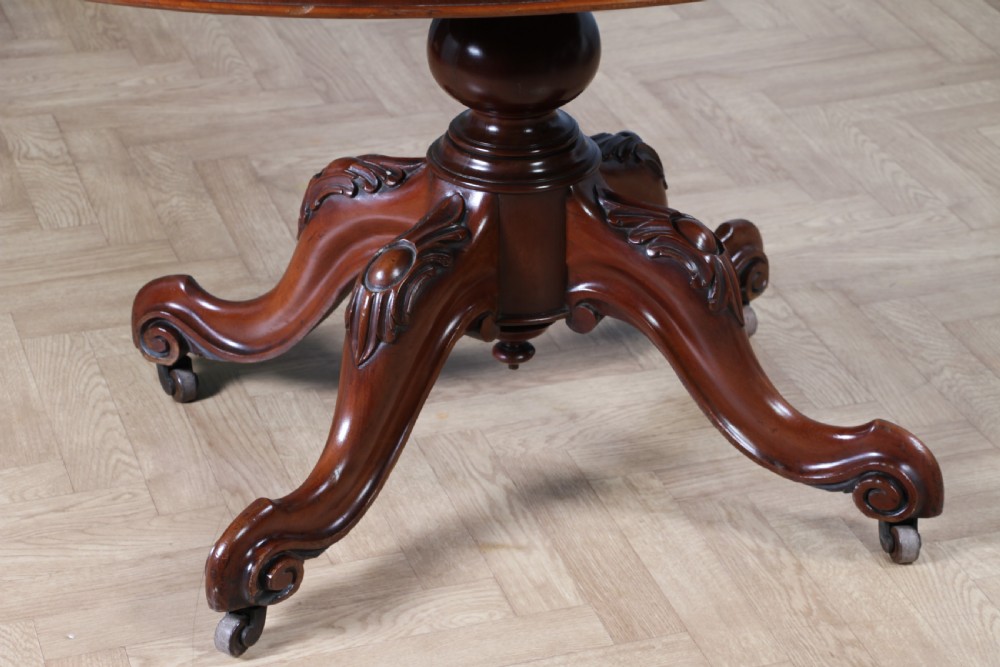 Antique Victorian Solid Mahogany Tilt Top Oval Carved Breakfast Dining Table View XVII