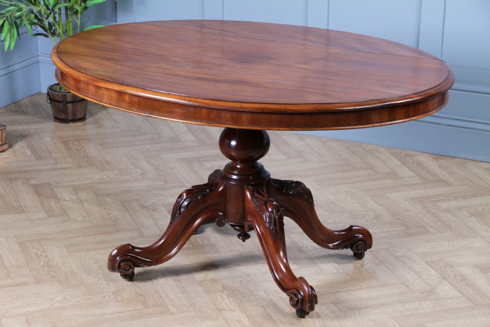 Antique Victorian Solid Mahogany Tilt Top Oval Carved Breakfast Dining Table View XVIII