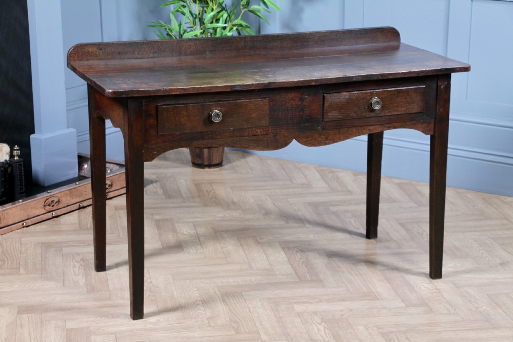 Antique Original Georgian Country Oak Side Table With Up-stand C1820 View II