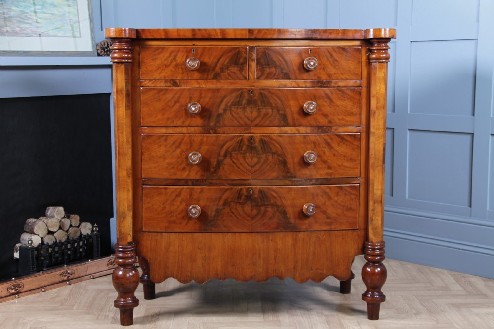 Original Antique Victorian Grand Tall Flame Grain Mahogany Scottish Chest of 5 Drawers C1870 View IV