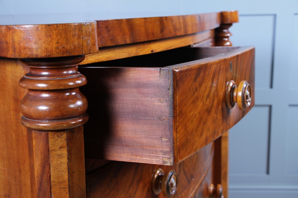 Original Antique Victorian Grand Tall Flame Grain Mahogany Scottish Chest of 5 Drawers C1870 View VII