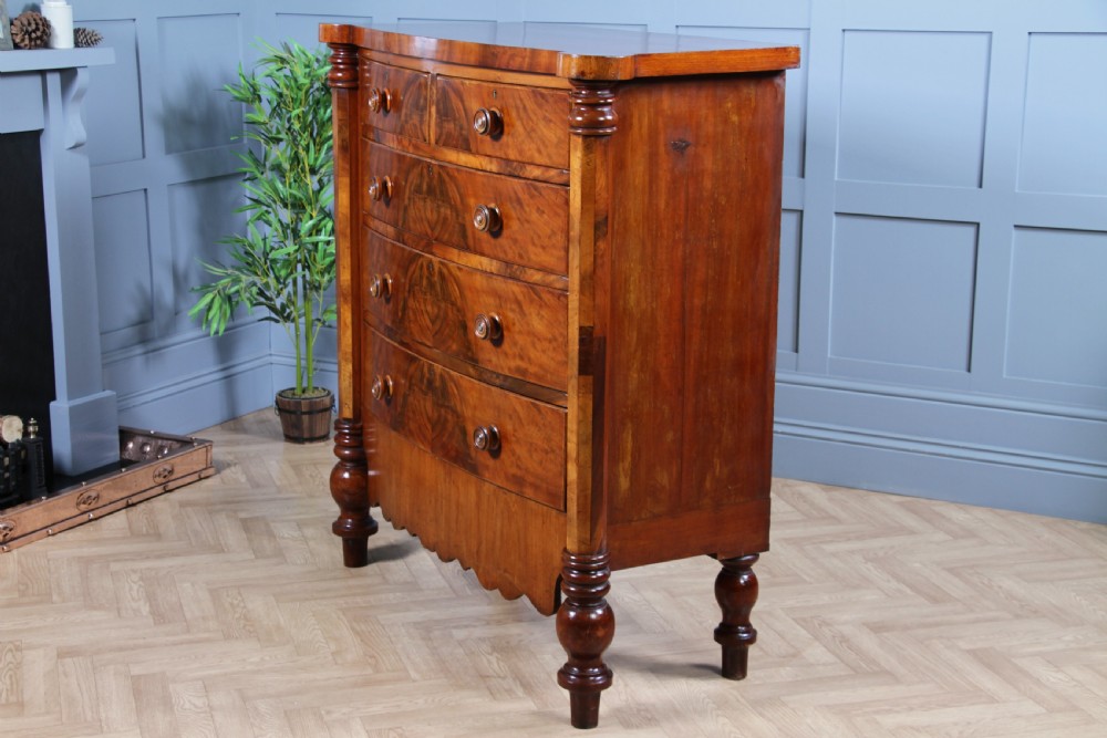 Original Antique Victorian Grand Tall Flame Grain Mahogany Scottish Chest of 5 Drawers C1870 View XII