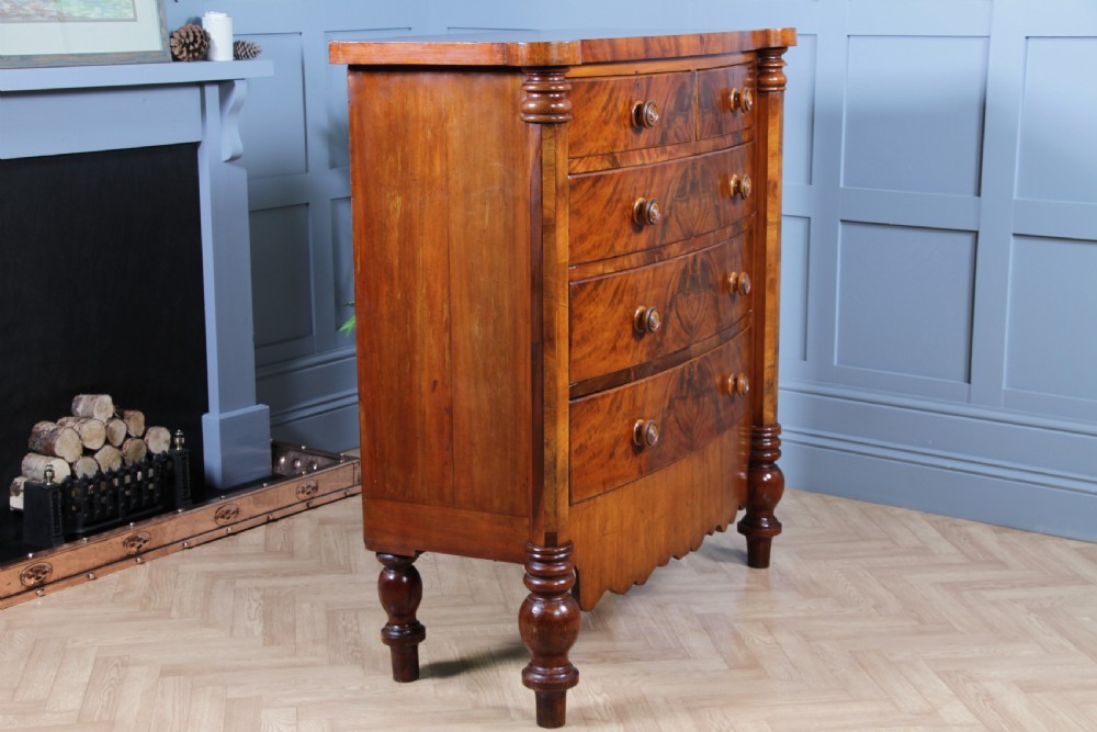 Original Antique Victorian Grand Tall Flame Grain Mahogany Scottish Chest of 5 Drawers C1870 View XIII