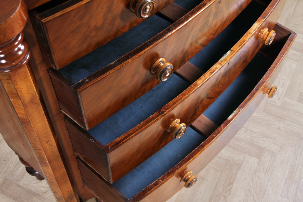 Original Antique Victorian Grand Tall Flame Grain Mahogany Scottish Chest of 5 Drawers C1870 View XIV