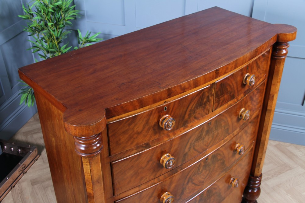 Original Antique Victorian Grand Tall Flame Grain Mahogany Scottish Chest of 5 Drawers C1870 View XVII